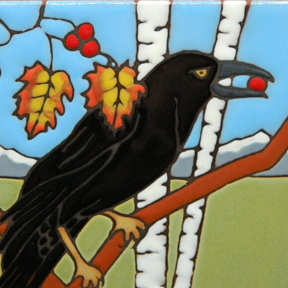 Raven Pacific Blue Tile, Ceramic Trivet Wall Hanging - Picture 2 of 4